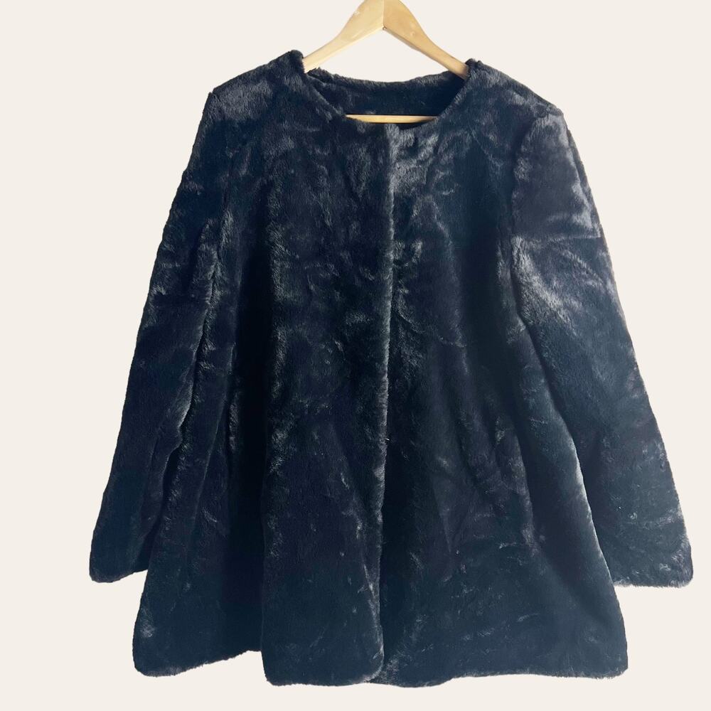 Jeno Neuman Vintage Collection Black Plush Faux Fur Coat Size Large